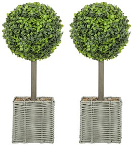 HOMCOM Set de 2 plante artificiale, arbori artificiali rezistenți la UV în ghiveci, potriviți atât pentru interior, cât și pentru exterior, din plastic, ciment, verde | Aosom Romania