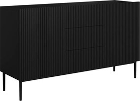 Comodă Nicole 150 cm cu sertare și fațadă canelată - negru mat / picioare negre