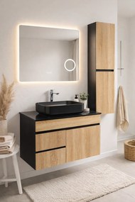 Mobilier Forest 80 cm oglinda cu LED, dezaburire si lupa, lavoar ceramic, blat compozit, soldat inclus, MDF total (WB-BC077)