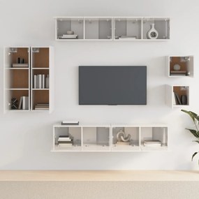 Set dulap TV, 8 piese, alb extralucios, lemn prelucrat 8, Alb foarte lucios, 30.5 x 30 x 90 cm