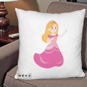 Perna Personalizata Printesa Roz cu Microfon, 40x40 cm, Alb Pufos, Husa Detasabila, Perna Inclusa, BEKZ®