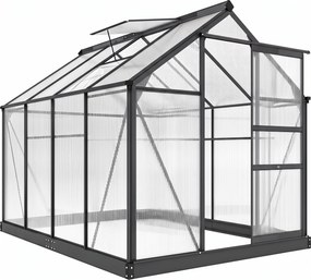 Outsunny Seră de Grădină, Seră din Policarbonat și Aluminiu cu Ușă Culisantă, Ventilație pe Acoperiș și Jgheab, 190x192x201 cm, Gri | Aosom Romania