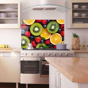 Panou Sticla Bucatarie, 50x70cm, Protectie aragaz, Antistropi, Termorezistent, Alimente, Fructe, Kiwi Fruit Mix