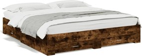 vidaXL Cadru de pat cu sertare stejar fumuriu 200x200cm lemn prelucrat