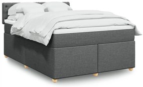 vidaXL Pat box spring cu saltea, gri închis, 140x200 cm, textil