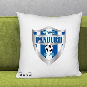 Perna Personalizata Pandurii Targu Jiu Fotbal, 40x40 cm, Alb Pufos, Husa Detasabila, Perna Inclusa, BEKZ®