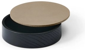 Cutie de depozitare neagră-maro din lemn și din piele ecologică cu capac, decorativă ø 11x3,5 cm Circle Nupo – LIND DNA