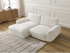 Colțar alb cu tapițerie din țesătură bouclé (cu colț pe partea stângă/cu șezlong) Leonore – Bobochic Paris