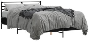 3280072 vidaXL Cadru de pat, negru, 135x190 cm, lemn prelucrat și metal