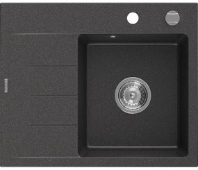 Mexen Ben chiuvetă de granit cu 1 compartiment și scurgător, dreaptă 600 x 500 mm, negru cu stropi, sifon cromat