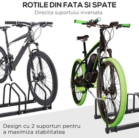 Suport de parcare pentru 6 biciclete din tuburi de otel Q235, Suprafata zincata 179x33x27cm negru HOMCOM | Aosom Romania