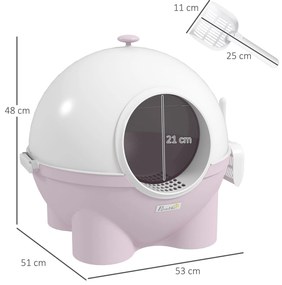 PawHut Litieră cu Capac pentru Pisici, Litiera pentru Pisici Mare cu Capac, Lopatica, Pedala pentru Nisipul care Cade, Maner Superior, Verde Deschis | Aosom Romania