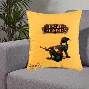 Perna Personalizata League of Legends Yasuo, 40x40 cm, Galben, Husa Detasabila, Perna Inclusa, BEKZ®