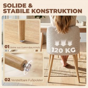 HOMCOM Set de 2 Scaune de Masă Moderne, Scaune de Bucătărie cu Tapițerie din In, Șezut Imbătut, Spătar Curbat, Picioare din Lemn de Cauciuc, Ușor de Asamblat, Alb Crem | Aosom Romania