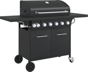 vidaXL Grătar pe gaz cu 7 arzătoare, negru, oțel vopsit electrostatic