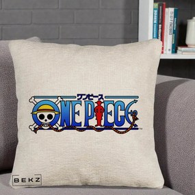 Perna Personalizata One Piece Clasic Albastru, 40x40 cm, Bej Canapea, Husa Detasabila, Perna Inclusa, BEKZ®