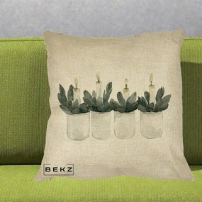 Perna Decorativa Lumanari Advent in Borcane, 40x40 cm, Crem, Husa Detasabila, Perna Inclusa, BEKZ®