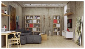 Bibliotecă TemaHome Berlin 570, decor lemn, detalii albe