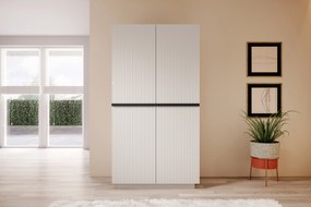 Dulap Nicole 100 cm cu față canelată și mânere metalice - alb mat / mânere negre