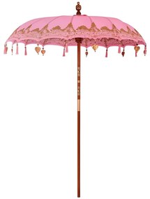 vidaXL Umbrelă de soare Altele Manual Roz x 260 cm Bumbac și lemn masiv