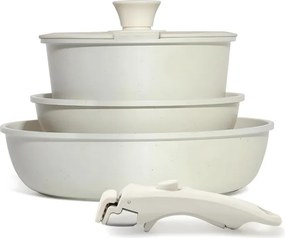 Set oale și tigăi cu mâner detașabil Goldmann GM-1005, 5 piese, Inducție, Finisaj marmură, Bej