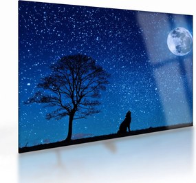Tablou pe sticlă - Lupul urlând la lună (70x50 cm)