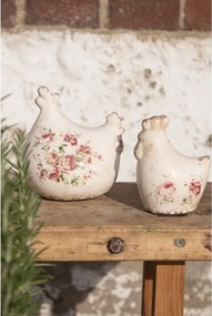 Figurină decorativă găină, din ceramică, bej, aspect vintage, 9x6x11 cm