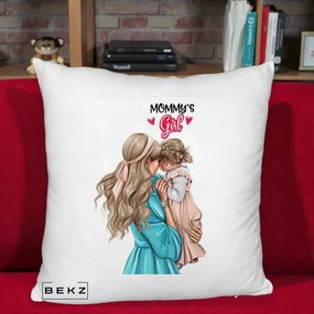Cadou pentru Mama - Perna Personalizata Mommy's Girl Mama si Fetita, 40x40 cm, Alb Pufos, Husa Detasabila, Perna Inclusa, BEKZ®