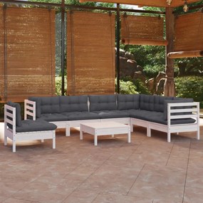 vidaXL Set mobilier de grădină cu perne, 8 piese, alb, lemn masiv pin