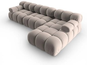 Colțar modular maro deschis cu tapițerie din catifea (cu colț pe partea dreaptă) Bellis – Micadoni