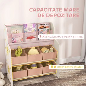 AIYAPLAY Raft pentru Jucării cu 6 Sertare și Bibliotecă cu 2 Nivele Roz | Aosom Romania