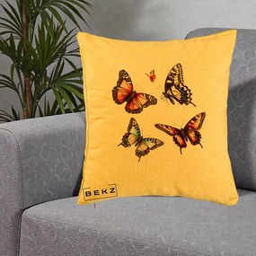 Perna Decorativa Colectie Fluturi Multicolori, 40x40 cm, Galben, Husa Detasabila, Perna Inclusa, BEKZ®