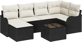 vidaXL Set de canapele pentru grădină 7 pcs Negru și alb Rattan poli