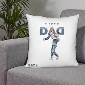 Cadou pentru Tata - Perna Personalizata Super DAD Tata si Fiica, 40x40 cm, Alb Pufos, Husa Detasabila, Perna Inclusa, BEKZ®