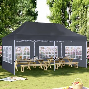 ABCCANOPY – Cort pavilion pliabil 6x3 m, înălțime reglabilă 3 trepte, pereți cu ferestre transparente, impermeabil, protecție împotriva zăpezii și ploii, Gri,