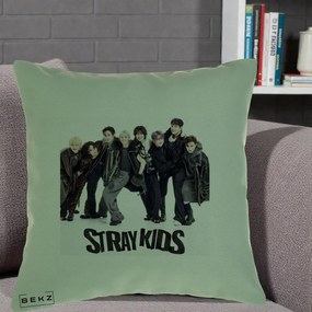 Perna Personalizata K-pop Stray Kids Outfit Negru, 40x40 cm, Verde, Husa Detasabila, Perna Inclusa, BEKZ®