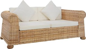 vidaXL Canapea cu 2 locuri cu perne, culoare naturală, ratan