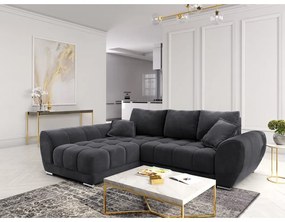 Colțar extensibil cu tapițerie de catifea și șezlong pe partea stângă Windsor &amp; Co Sofas Nuage, gri închis