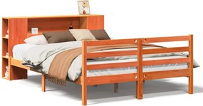 vidaXL Pat cu bibliotecă fără saltea maro 140x200 cm lemn masiv de pin