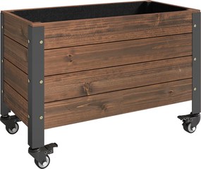 Outsunny Jardinieră înălțată din lemn cu roți, pat de grădină dreptunghiular, 60 x 30 x 41 cm, maro | Aosom Romania