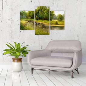 Tablou - Râu lângă pădure, pictură în ulei (90x60 cm)