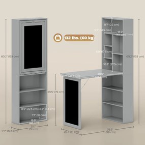 HOMCOM Birou Pliabil cu Bibliotecă, Tablă și Masă de Dining Rabatabilă, 98x51x153 cm, Gri închis | Aosom Romania