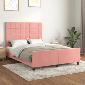 Cadru de pat cu tablie, roz, 140x200 cm, catifea Roz, 140 x 200 cm, Cu blocuri patrate