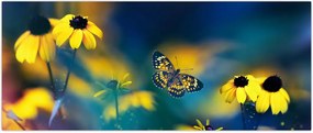Tablou - Fluture galben și flori (120x50 cm)