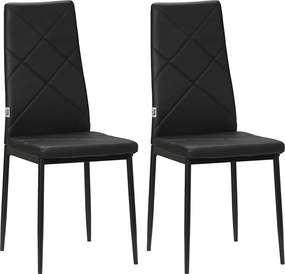 HOMCOM Set 2 Scaune de Sufragerie Tapițate cu Spătar Înalt, Tălpi Antiderapante și Picioare din Oțel, 41x50x97 cm, Negru | Aosom Romania