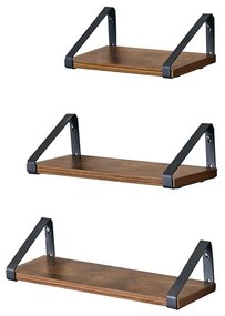 Polițe de perete cu console ABBY, 3 bucăți, 30/35/40x12cm, negru/maro Vasagle