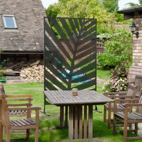 Outsunny Panou de Intimitate pentru Exterior din Metal, 122 x 198 cm, Separator Decorativ cu Suport și Șuruburi de Expansiune, Panou Autoportant pentru Grădină, Terasă, Piscină, Frunză de Bananier | Aosom Romania