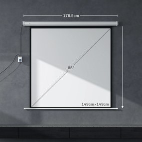 HOMCOM Ecran Proiecție de 85 inch 1:1 cu Telecomandă, Pânză de Proiector Rulantă, 176,5x8x176,5 cm, Alb | Aosom Romania