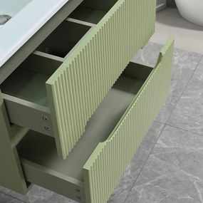 Trent mobilier de baie 60 cm ceramică chiuvetă (2 sertare) cu oglindă 60x80 cm verde deschis