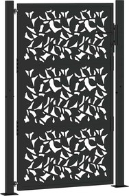vidaXL Poartă de grădină neagră 100x150 cm, model frunze de oțel